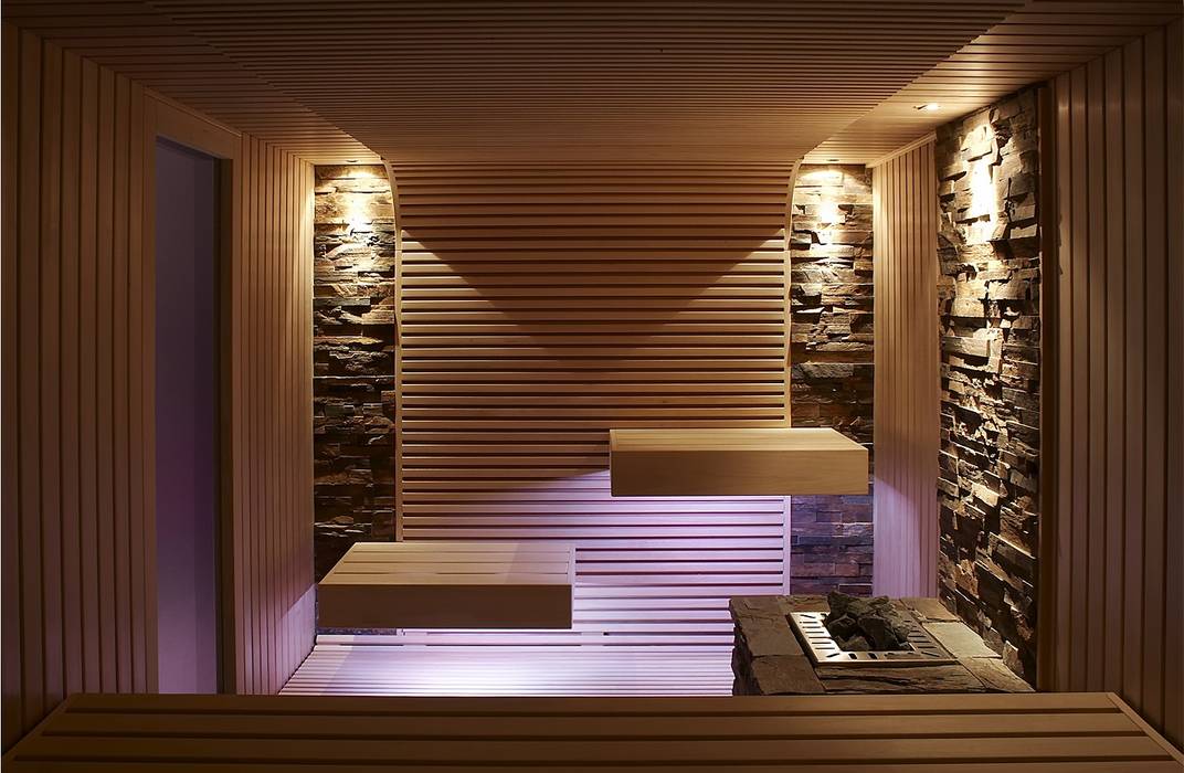 Hochwertige Sauna mit schwebend wirkenden Liegen, Erdmann Exklusive Saunen Erdmann Exklusive Saunen Spa Modern