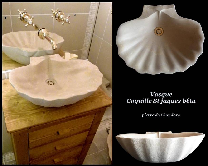 Vasque "Coquille St Jacques bêta", Arlequin Arlequin ห้องน้ำ หิน ซิงก์