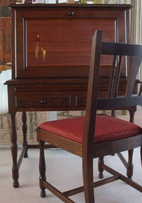 ライティングビューロー～木象嵌入～, 二輪草家具 二輪草家具 オリジナルデザインの 書斎 机