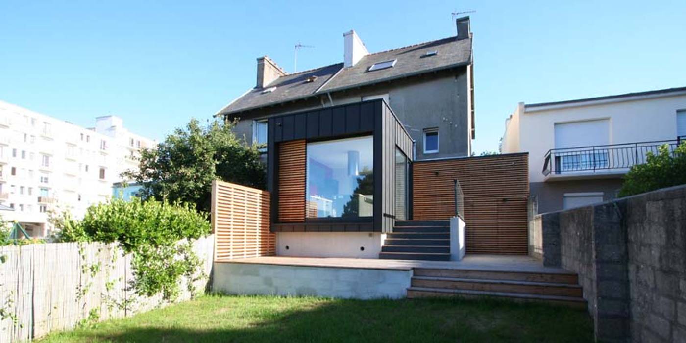 Extension & rénovation d'une maison à Brest, Trace & Associes architecture et architecture d'intérieur Trace & Associes architecture et architecture d'intérieur Nowoczesne domy Drewno O efekcie drewna