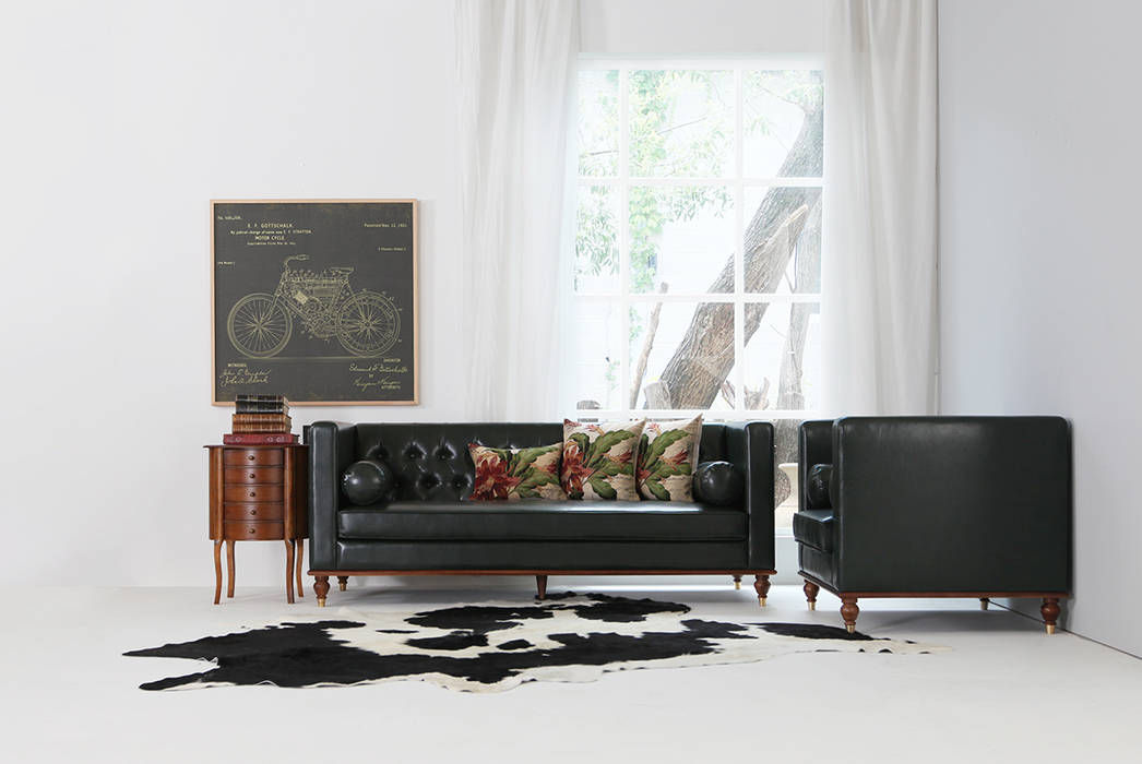 MID CENTURY HEPBUN SOFA SERIES, STYLE-K STYLE-K Skandinavische Wohnzimmer Kunstleder Metallic/Silber Sofas und Sessel