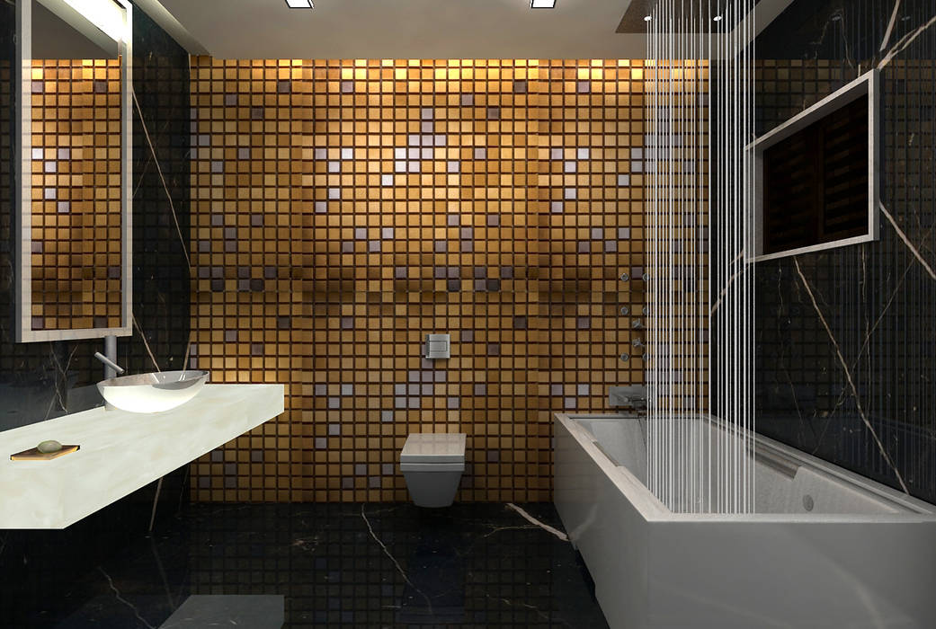 RESIDENTIAL INTERIOR, MYSORE. (www.depanache.in), De Panache - Interior Architects De Panache - Interior Architects Modern Bathroom Glass