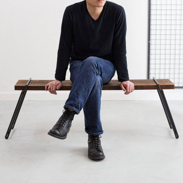 【 工具不要 】 足場板アイアンベンチ Dichotomic インダストリアルデザインの リビング 鉄/鋼 椅子
