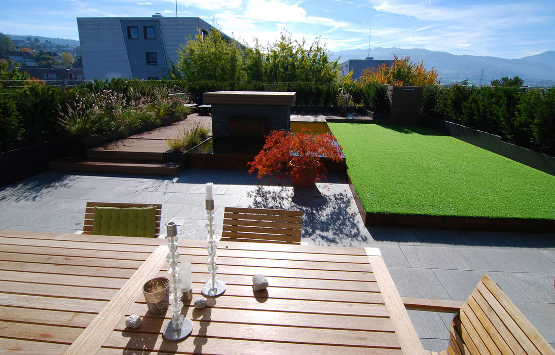 Urbane Oase, Lustenberger Schelling Landschaftsarchitektur Lustenberger Schelling Landschaftsarchitektur Moderner Balkon, Veranda & Terrasse