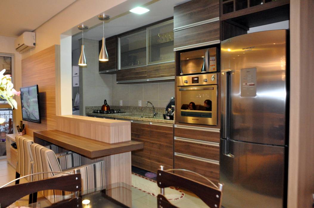 Apartamento Casal T&R, Áurea Arquitetura e Design Áurea Arquitetura e Design Cocinas de estilo moderno Estanterías y gavetas