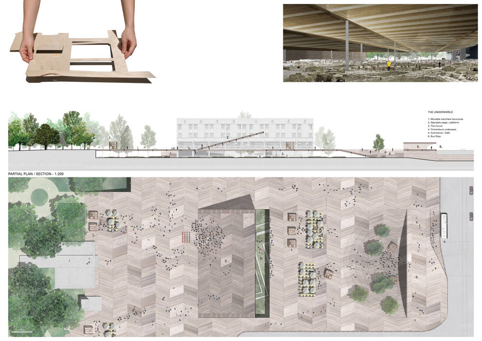 planta e secção parcial da praça FORA Arquitectos