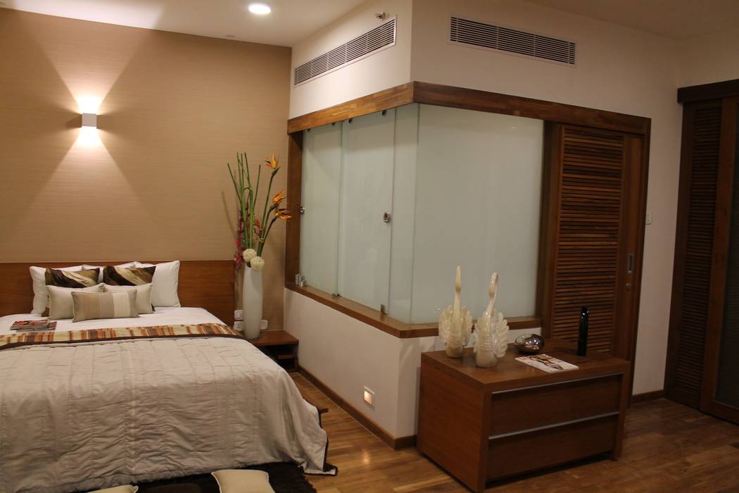 TOTAL ENVIRONMENT, WIND MILLS OF YOUR MIND, BANGALORE. (www.depanache.in) , De Panache - Interior Architects De Panache - Interior Architects Modern style bedroom Bedside tables