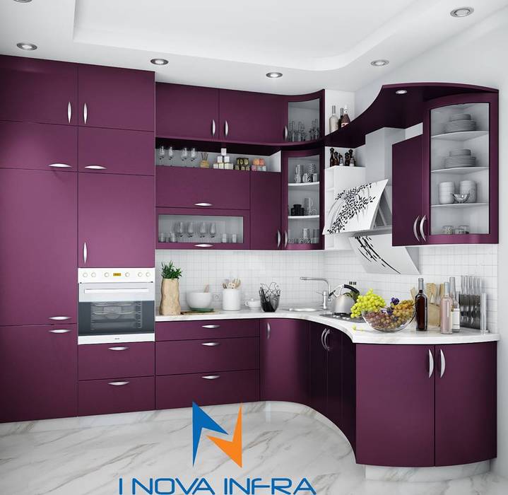 Kitchen Designs, Infra I Nova Pvt.Ltd Infra I Nova Pvt.Ltd Modern kitchen Cabinetry,Countertop,Furniture,Property,White,Tap,Purple,Sink,Product,Kitchen