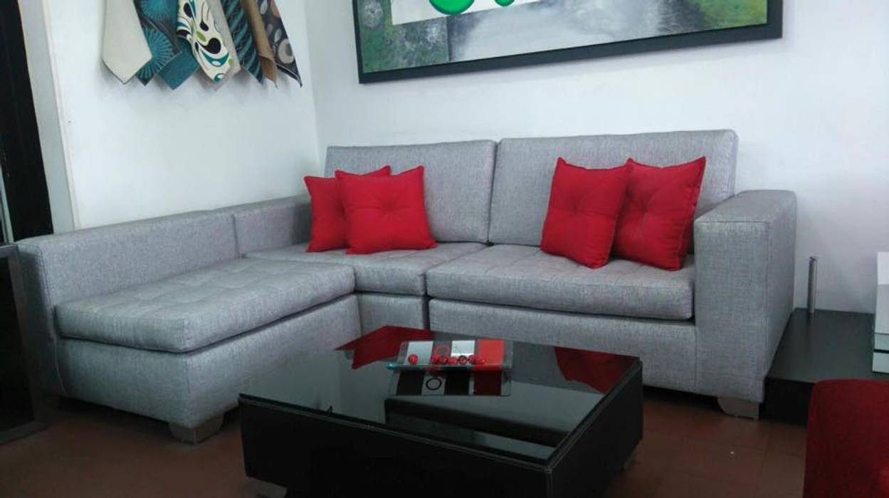 sofa L tres puestos LA CORTINERIA Casas modernas: Ideas, imágenes y decoración Textil Ámbar/Dorado Artículos para el hogar