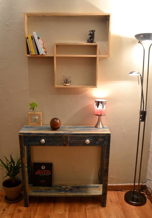Console à tiroir bleue Paul H - Artéfacts Salon moderne Bois Effet bois Accessoires & décorations