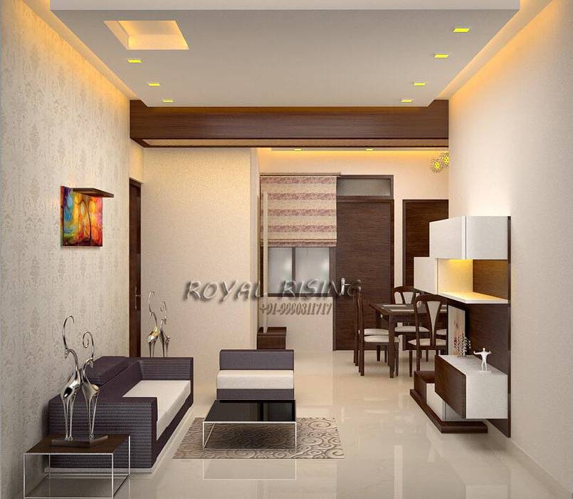 Feel Royal & luxury living in compact & narrow flat space., Royal Rising Interiors Royal Rising Interiors Ruang Keluarga Modern