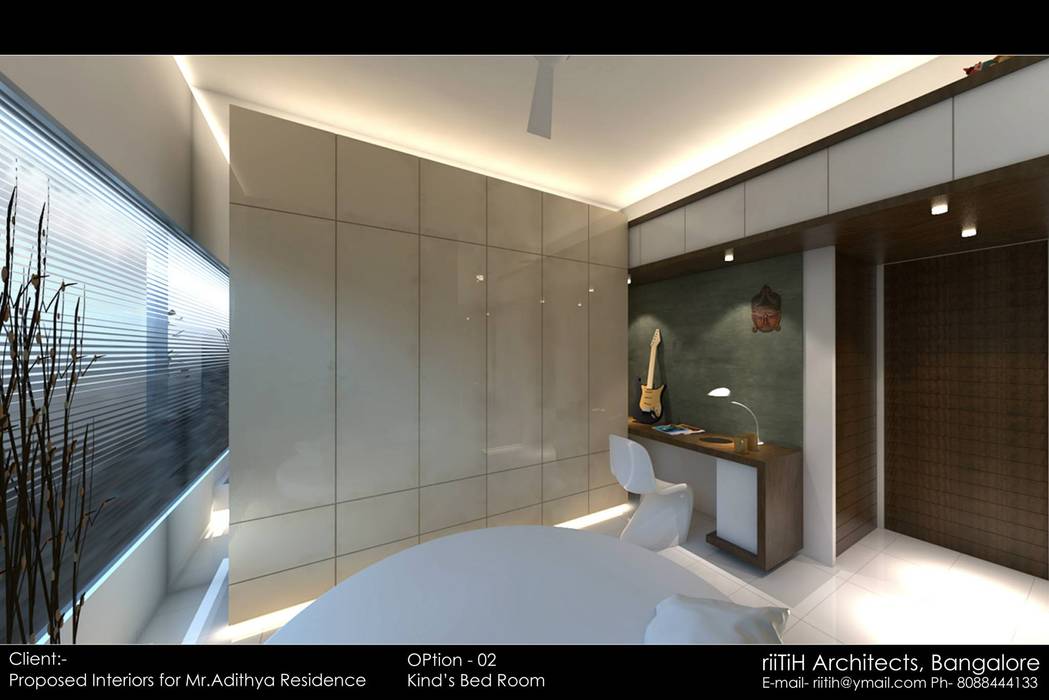 Flat Interiors, riiTiH Architects riiTiH Architects Modern style bedroom Building,Automotive design,Lighting,Interior design,Flooring,Floor,Hall,Material property,Real estate,House