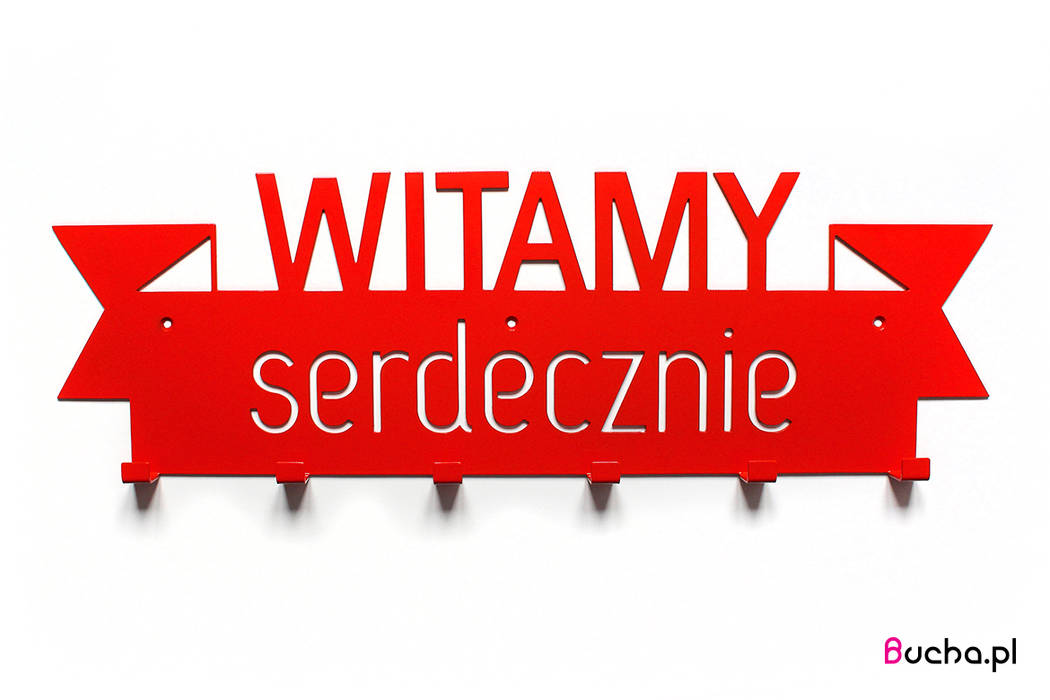 Witamy serdecznie wstęga Nowoczesny czerwony wieszak do przedpokoju Bucha Nowoczesny korytarz, przedpokój i schody Matal Szafy i wieszaki