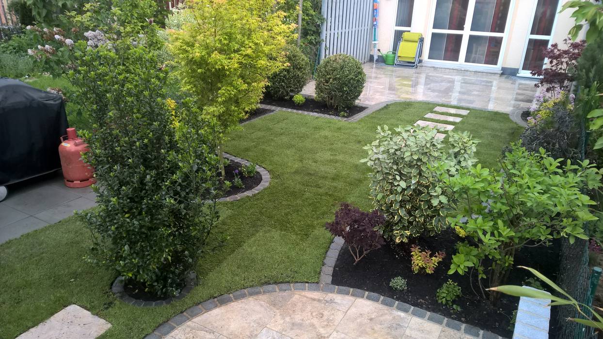 Reihenhausgarten mit travatinplatten neues gartendesign by