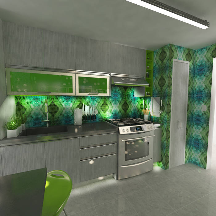 Remodelación Cocina MMP OPFA Diseños y Arquitectura Cocinas de estilo moderno Tablero DM Multicolor