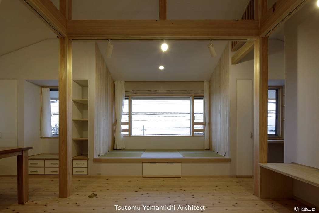 とけあういえ, 山道勉建築 山道勉建築 Living room Wood Wood effect