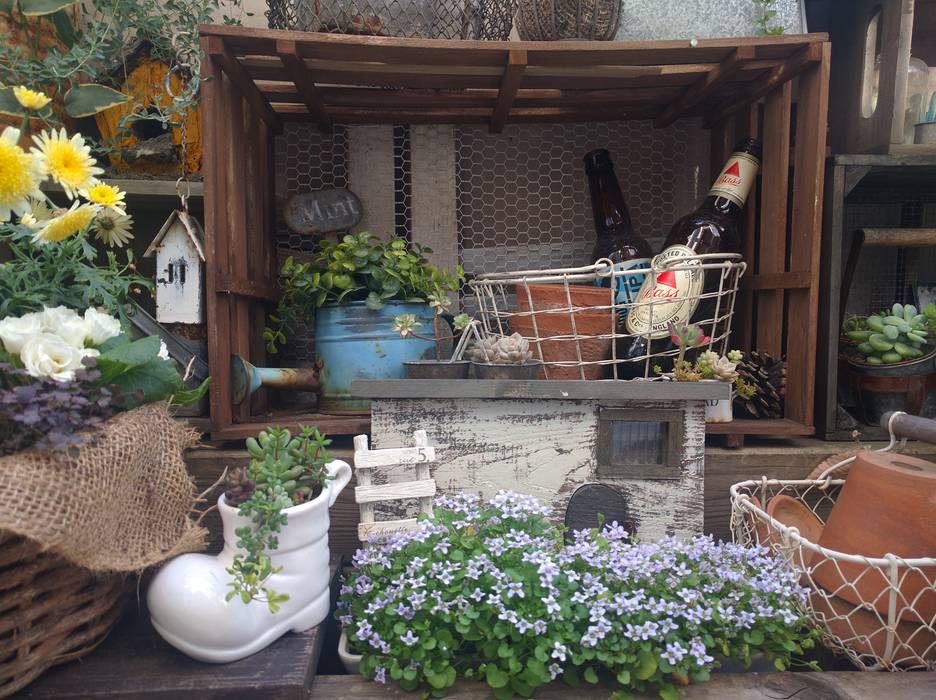100均アイテムの家庭菜園・ガーデニング写真, kokkomacha kokkomacha ラスティックな 庭 植木鉢＆花瓶