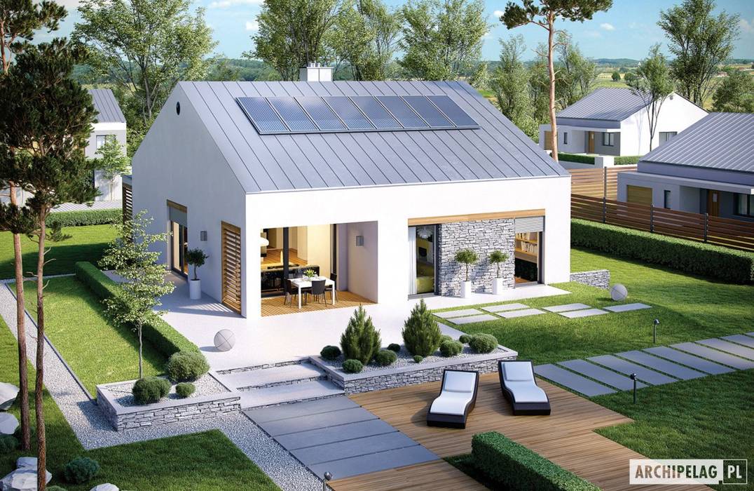 PROJEKT DOMU Ralf G1 – nowoczesny i energooszczędny dom do 100 m², Pracownia Projektowa ARCHIPELAG Pracownia Projektowa ARCHIPELAG Moderne huizen
