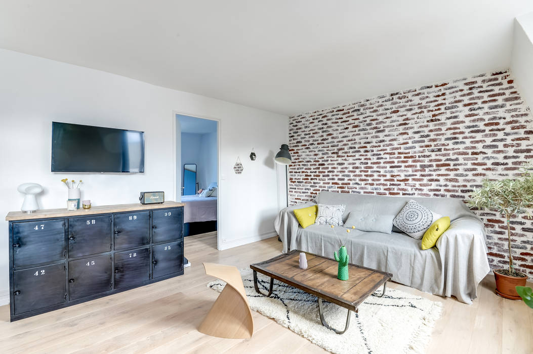 PROJET COLOMBES, Agence Transition Interior Design, Architectes: Carla Lopez et Margaux Meza, Transition Interior Design Transition Interior Design Salones de estilo moderno