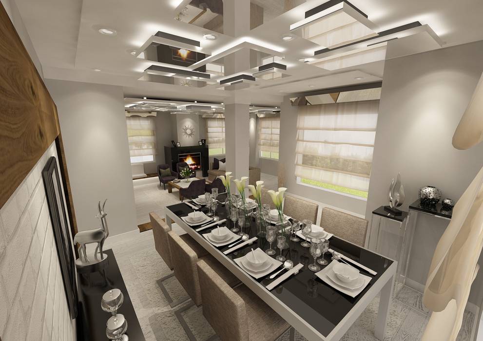 Yemek Odası PRATIKIZ MIMARLIK/ ARCHITECTURE Modern Yemek Odası Işıklandırma