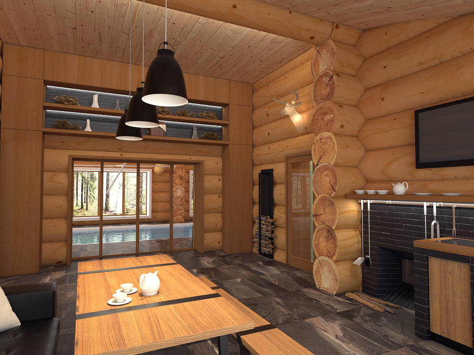 Дом в стиле шале., A-partmentdesign studio A-partmentdesign studio Scandinavian style dining room Wood Wood effect