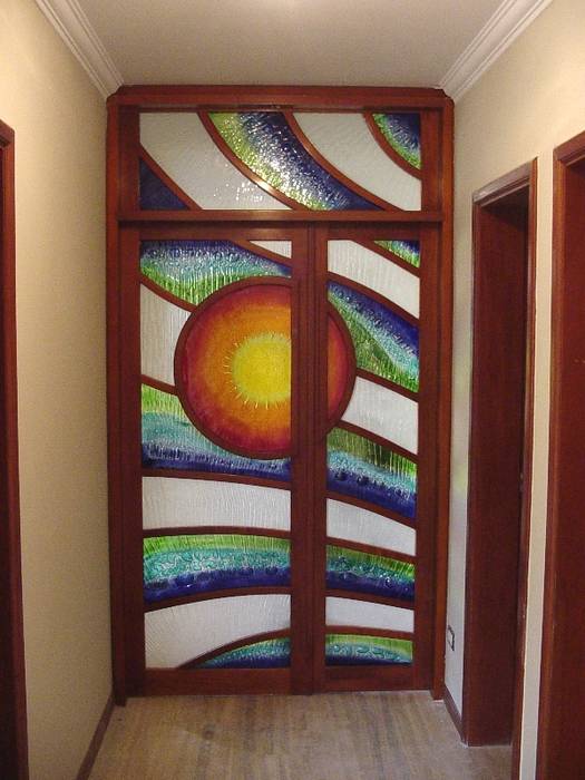 Puerta-Mural Sol, Indigo Glass Art Indigo Glass Art Modern style doors Glass Doors