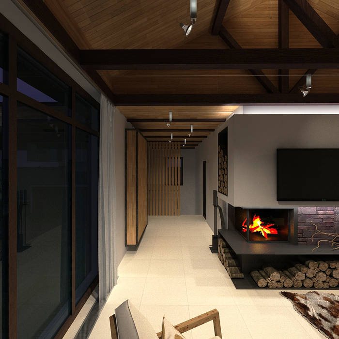 Интерьер дома с террасой. Ландшафтный дизайн , A-partmentdesign studio A-partmentdesign studio Minimalist living room Tiles