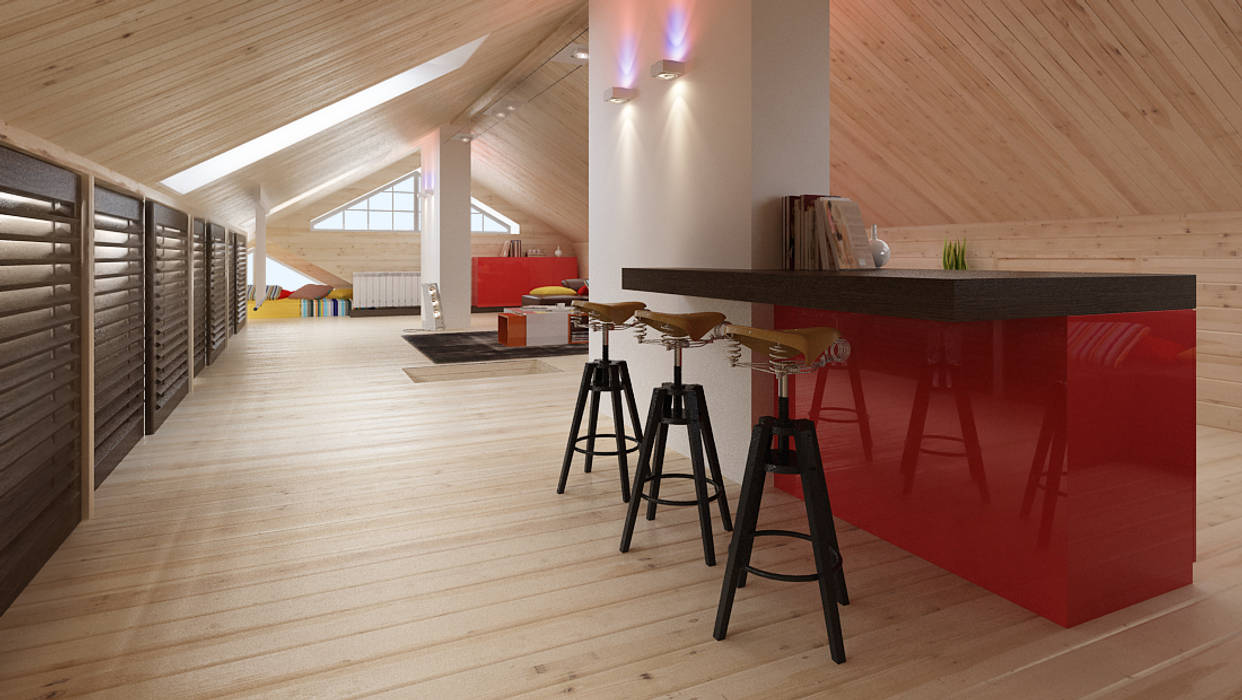 Интерьер дома с винотекой в стиле модерн и шале, A-partmentdesign studio A-partmentdesign studio Media room Engineered Wood Transparent