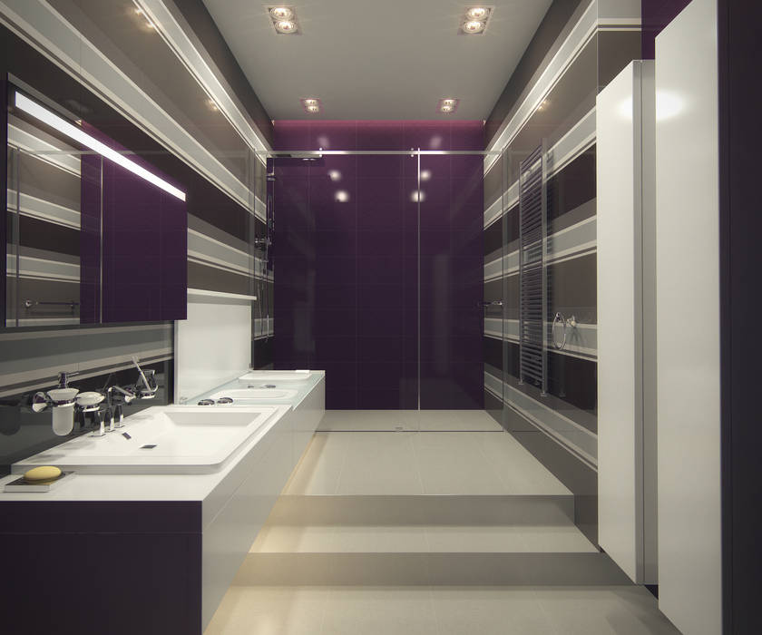 Интерьер дома с винотекой в стиле модерн и шале, A-partmentdesign studio A-partmentdesign studio Minimalist Banyo Seramik