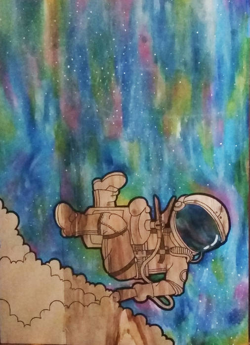 Cuadro de Astronauta LM decoración Otros espacios Madera Acabado en madera Pinturas, dibujos y fotografías