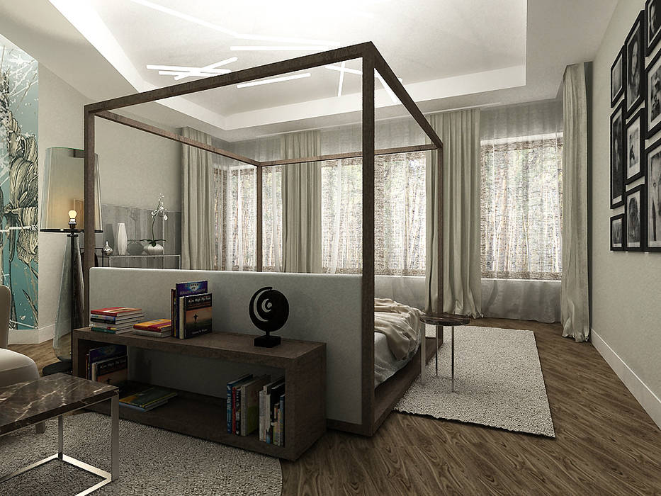 Интерьер дома в 2-х стилях: модерн и минимализм, A-partmentdesign studio A-partmentdesign studio Minimalist bedroom Engineered Wood Transparent
