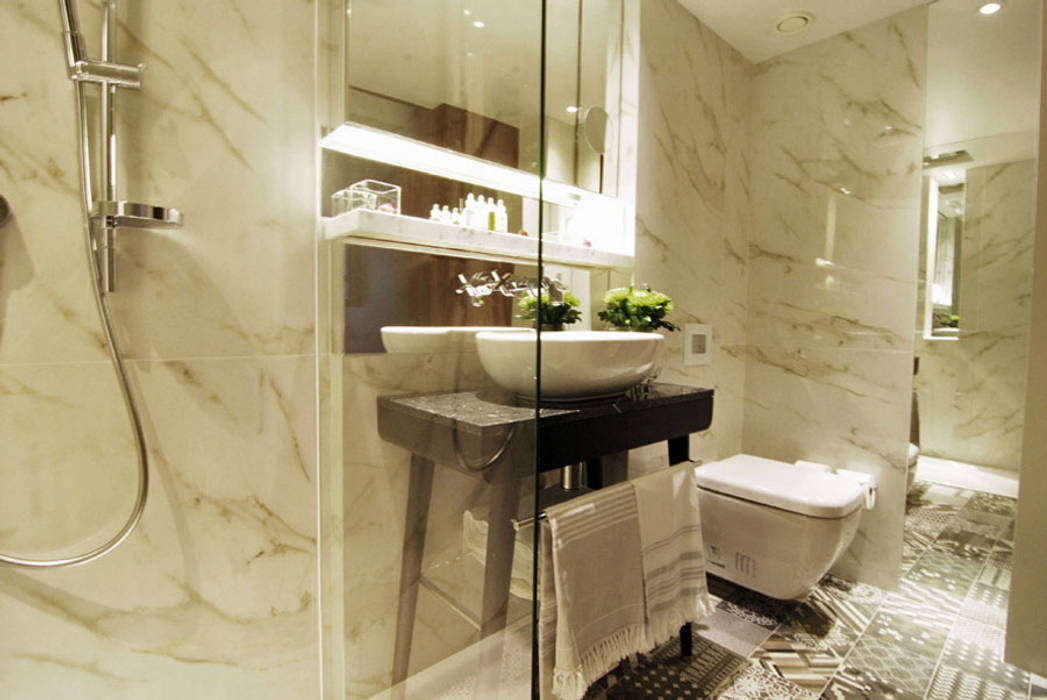 Stunning marble effect porcelain tiles add a toch of luxury to the ...