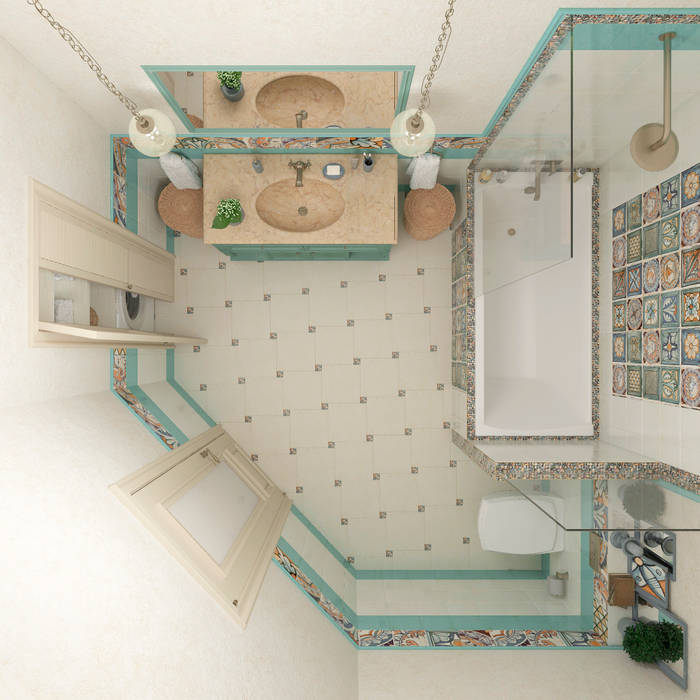 Ванная комната "Acquamarina", Студия дизайна Дарьи Одарюк Студия дизайна Дарьи Одарюк Baños de estilo mediterráneo