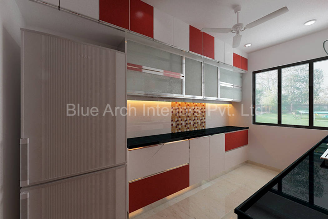 Subramanium Residence (Mulund), Bluearch Architects & Interiors Bluearch Architects & Interiors Modern kitchen Aluminium/Zinc Cabinets & shelves