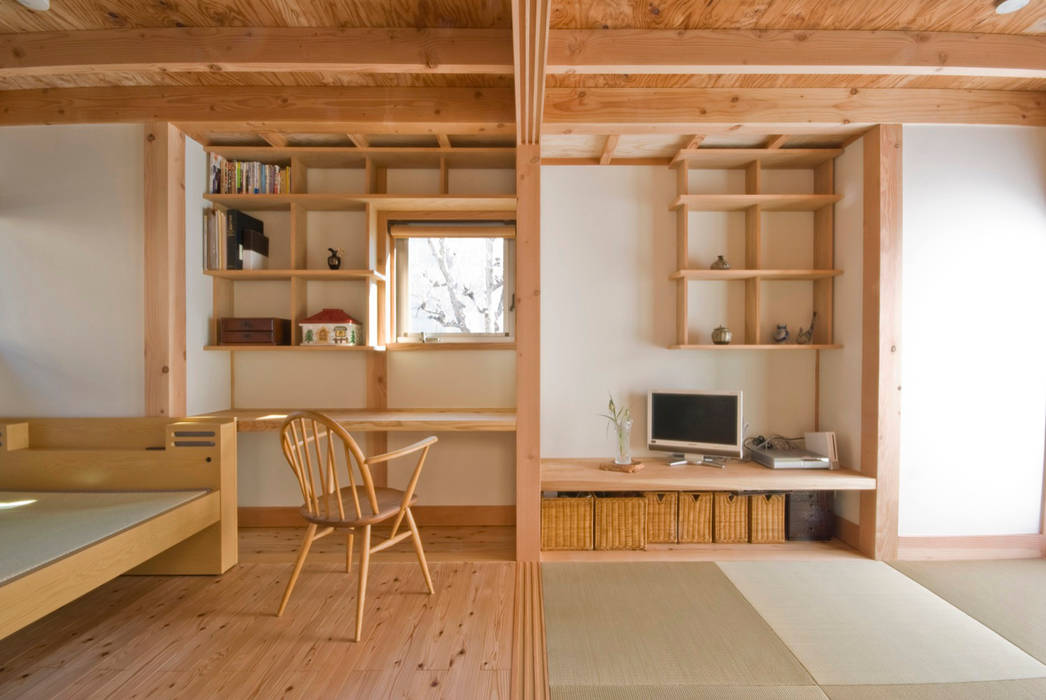 柏の平屋 ねじれ屋根のせ, 千田建築設計 千田建築設計 Study/office Wood Wood effect