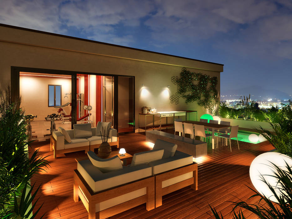 Rendering 3D: residenze in Africa, NLDigital NLDigital Balkon, Beranda & Teras Modern
