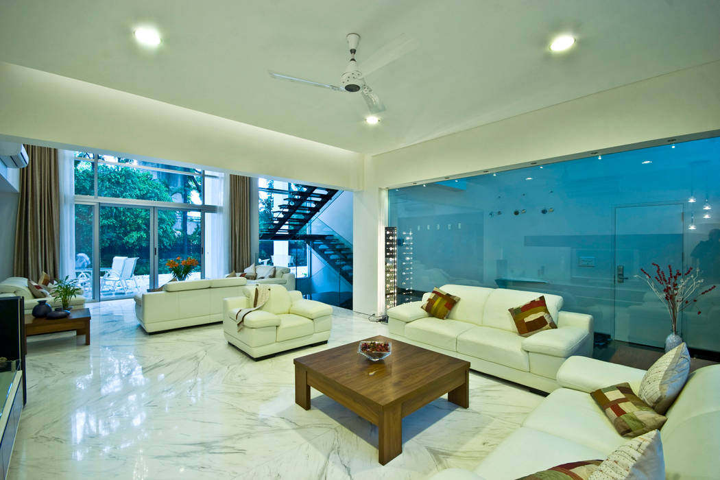 Private Residence at Sopan Baug, Pune Chaney Architects Minimalist living room