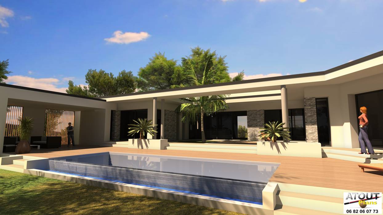 Conception moderne d’une villa avec piscine, Atoutplans Architecture Atoutplans Architecture Piscinas modernas