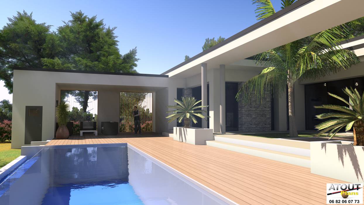 Conception moderne d’une villa avec piscine, Atoutplans Architecture Atoutplans Architecture Casas modernas