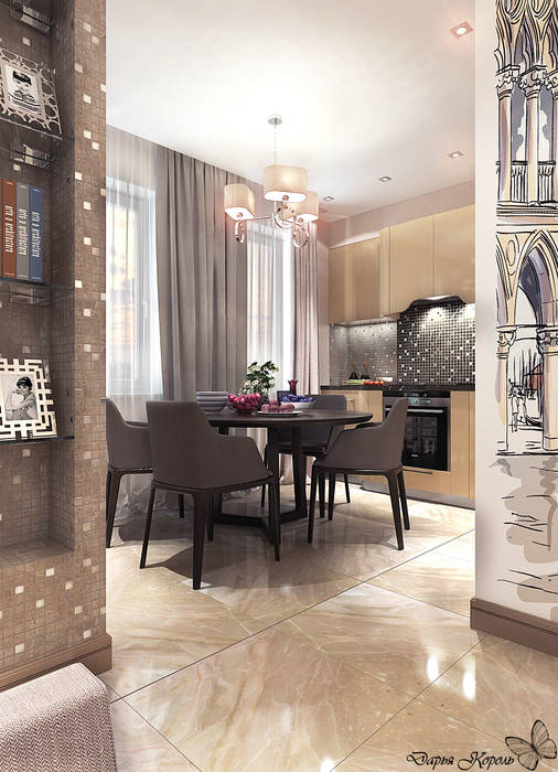 Студия кухня-гостиная с примыканием прихожей, Your royal design Your royal design Cocinas de estilo minimalista
