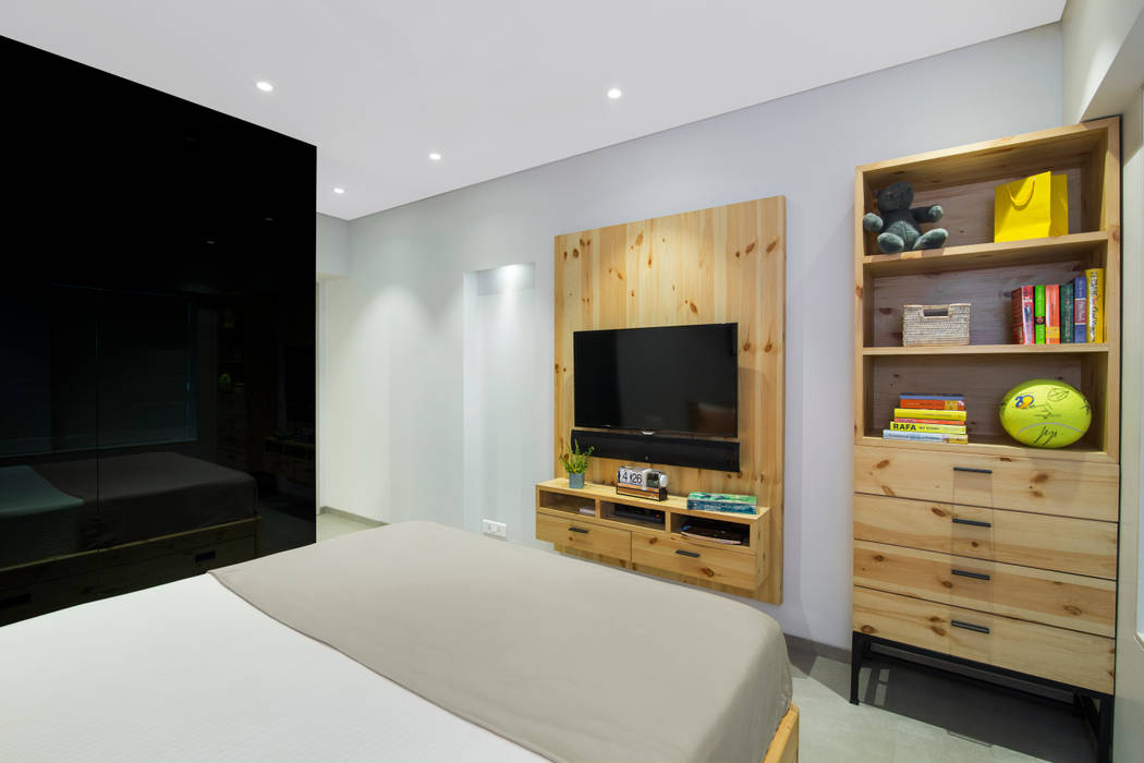 Residential - Lower Parel, Nitido Interior design Nitido Interior design غرفة نوم خشب Wood effect أسرة نوم