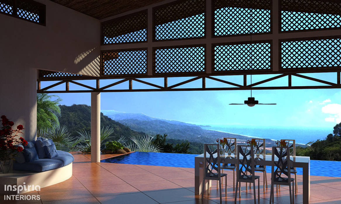 Ocean View House Design, Costa Rica Inspiria Interiors 露臺 poolside,outdoor pool,exterior,ocean,beach house,holiday,3D,design,tropical,coastal