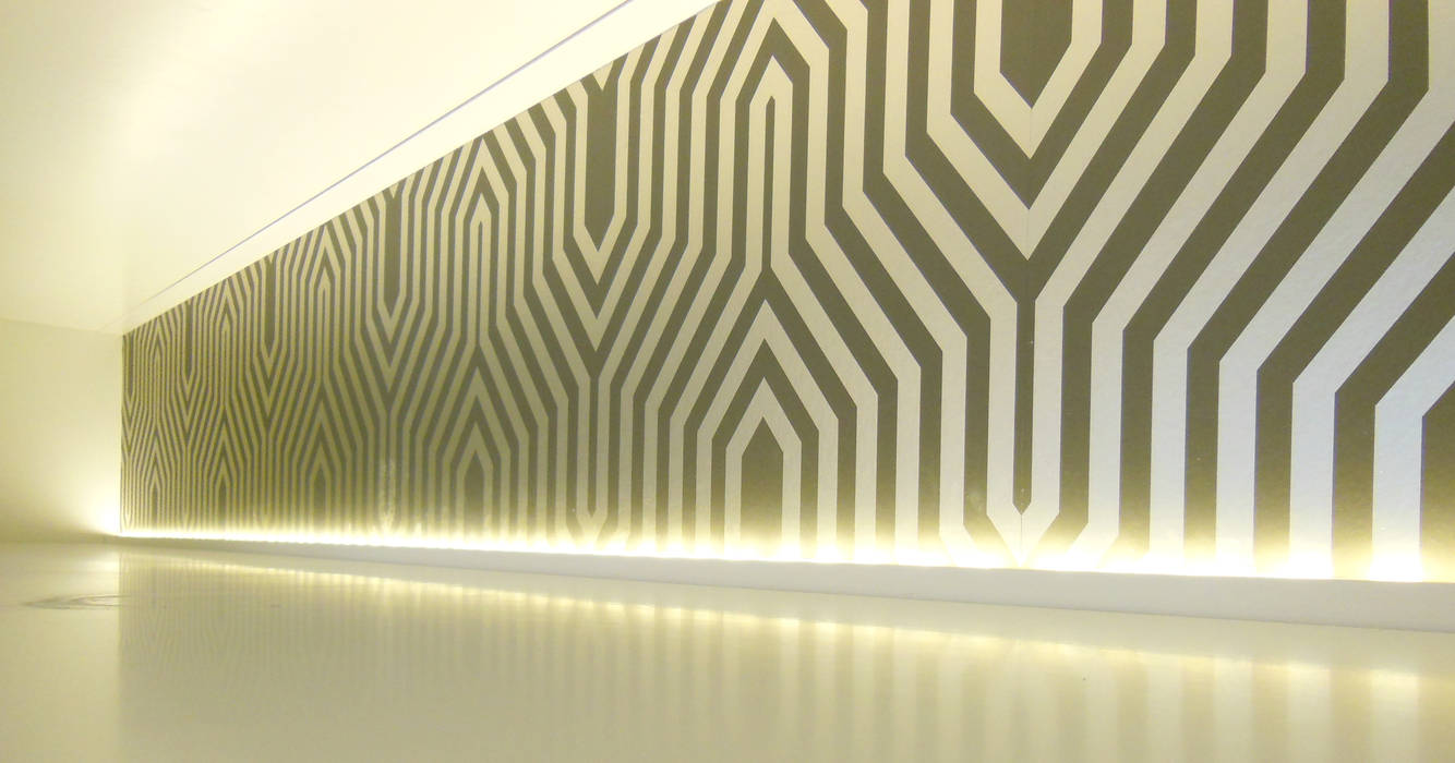Interior Armário forrado a papel de parede Poliune Salas multimédia modernas prateleiras,led,papel de parede,lacados