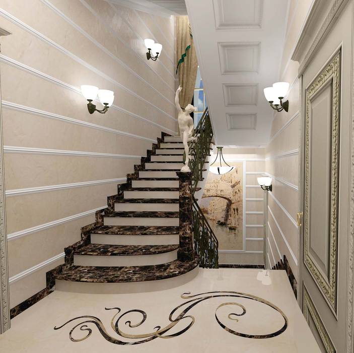 Лестница Дизайн-студия Сергеевой Надежды Коридор, прихожая и лестница в классическом стиле лестница