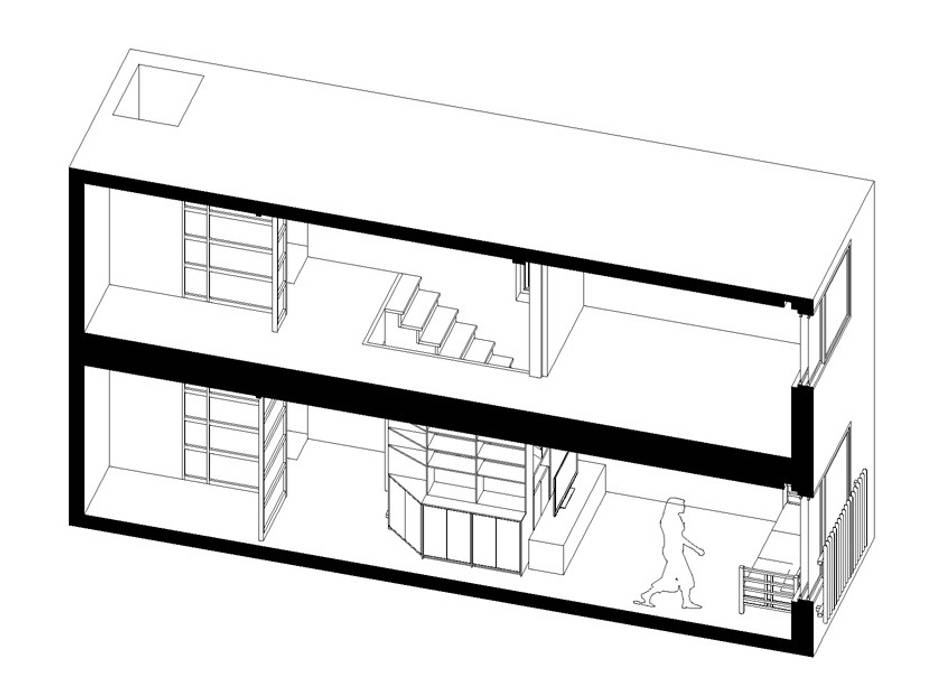 가구단위 단면 투상도: 구름집 02-338-6835의 현대 ,모던 공동주택,다세대,1가구2층,계단,투상도,단면,입체,입체도