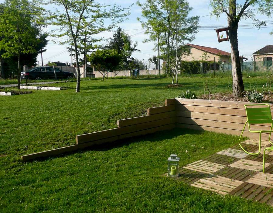 Rétention des terres Constans Paysage Jardin minimaliste rétention des terres,mur bois,caillebotis,jardin