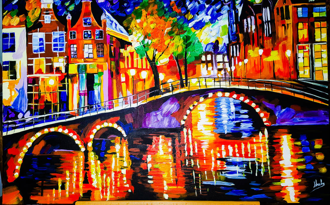 THE OLD BRIDGE-KNIFE PAINTING REPRODUCTION SHEEVIA INTERIOR CONCEPTS Other spaces INTERIOR DECORATION,Pictures & paintings