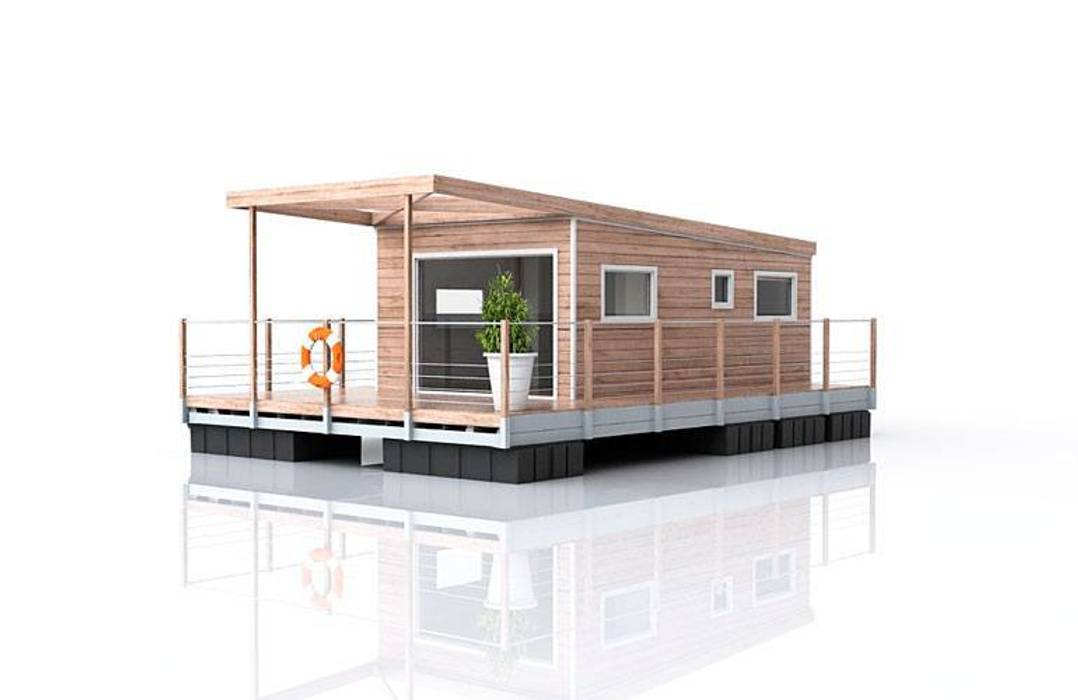 3D de la cabane sur l'eau AquaPrezzo Aquashell Maisons modernes Bois Effet bois Bois,Rectangle,loger,Façade,Art,Toit,Paysage,Illustration,Chalet,Design urbain