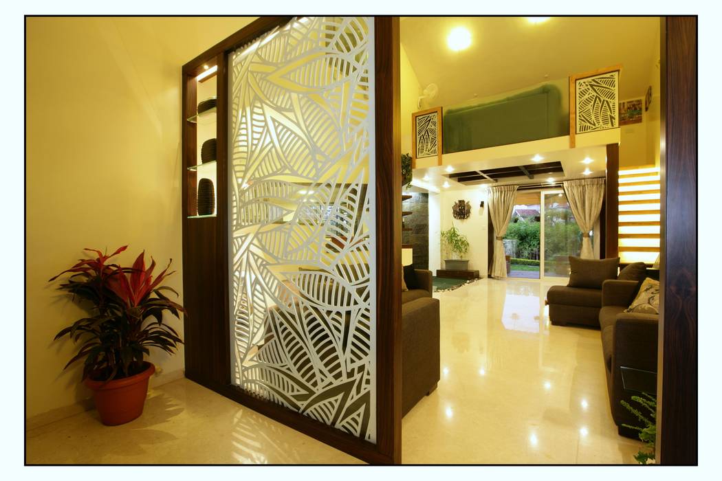 View of the Living Space from the Entrance Lobby Navmiti Designs Modern corridor, hallway & stairs Plant,Property,Furniture,Houseplant,Interior design,Building,Door,Flooring,Chair,Floor