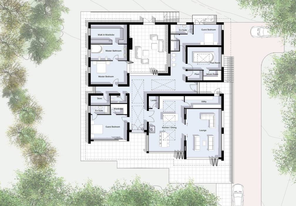 Ground Floor Plan Artform Architects Phòng khách Sustainable,eco-house,Manchester,architects,Artform Architects,new build,bespoke house,open-plan living